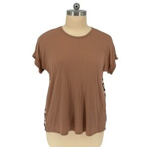 Fred David Top Brown Ribbed Crochet Side Panel 2X